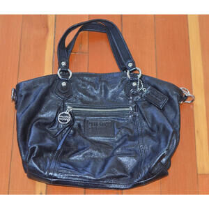 Coach Poppy Rocker 16285 Black Leather Satchel Handbag Purse Bag